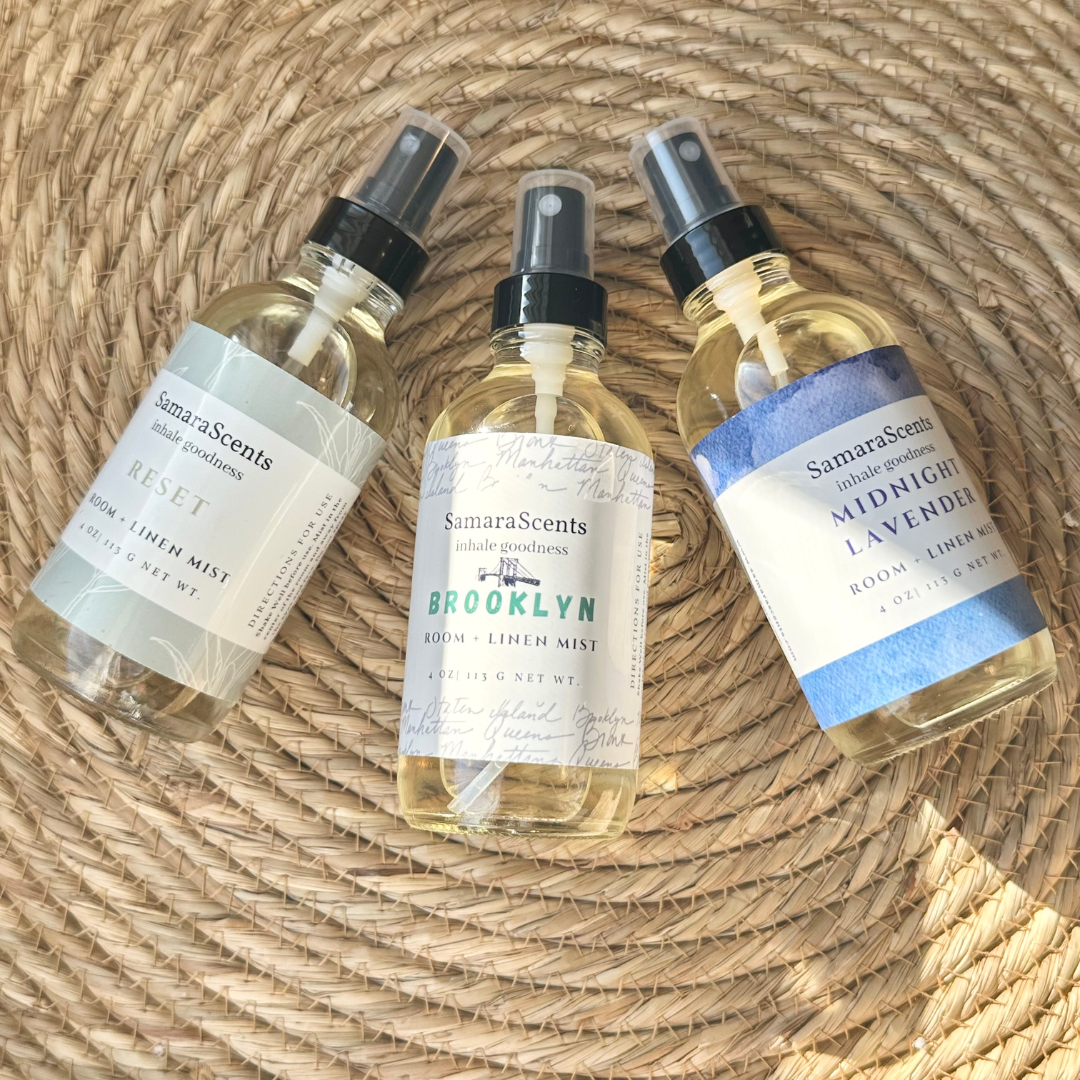 Multi-Purpose Room & Linen Sprays with relaxing scents.